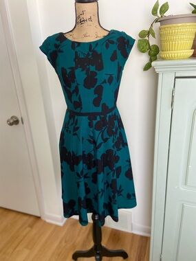 Elle Teal and Black Floral Midi Dress